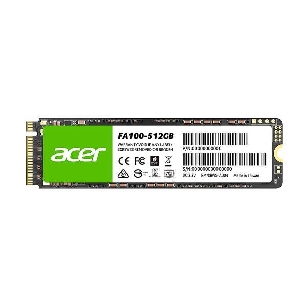 SSD M.2 512GB Acer FA100 NVMe, , PCI Express 3.0, M.2,lectura: 3300 MB/s y escritura: 2700 MB/s