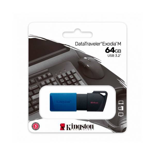 Memoria USB 3.2 Gen 1 de 64GB Exodia Azul Kingston