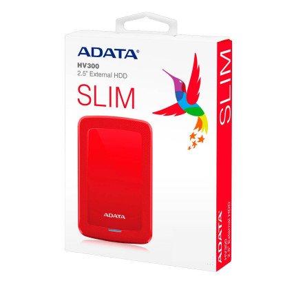1TB Disco Duro Externo, HV300 Adata, USB 3.2, Rojo, Slim