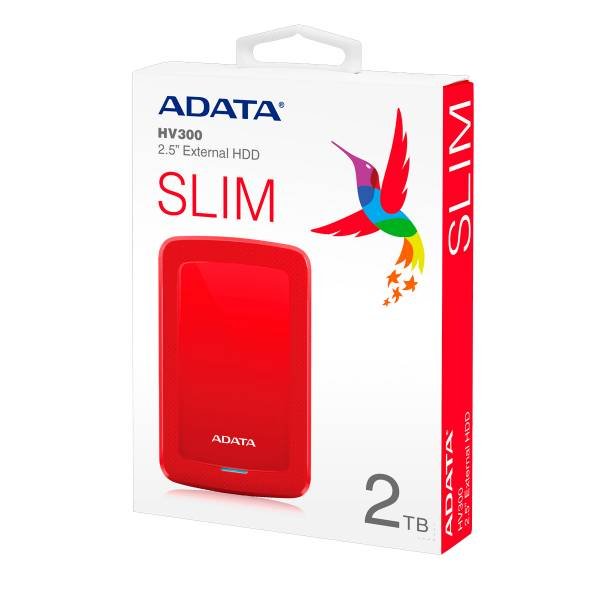 2TB Disco Duro Externo, HV300 Adata, USB 3.2, Rojo, Slim