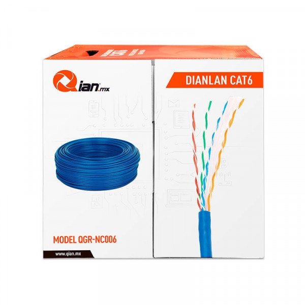 Bobina Qian 100MTS /UTP Cat6 / Interior/ Azul/ 23 AWG / QHR-CAT6-10