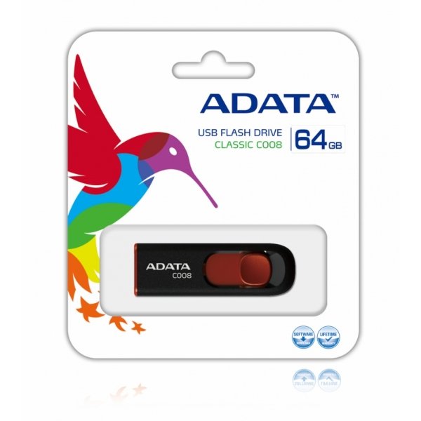 Memoria USB de 64GB C008 Negro/Rojo Adata