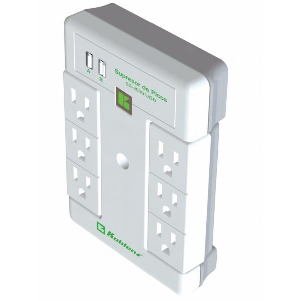 Supresor De Picos Con 6 Contactos y 2 Usb SS-2000 Koblenz