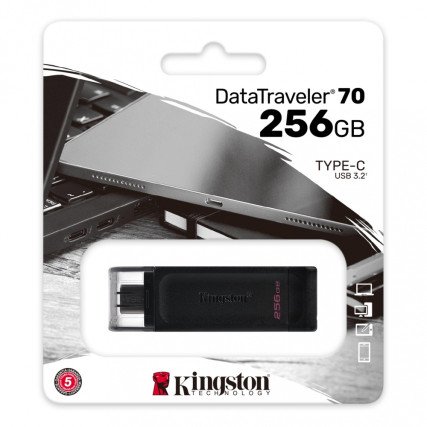Memoria USB Kingston DataTraveler 70, 256GB, USB-C 3.2, Negro