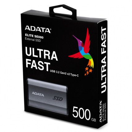 SSD Externo Adata SE880, 500GB, USB-C 3.2, Gris | Almacenamiento