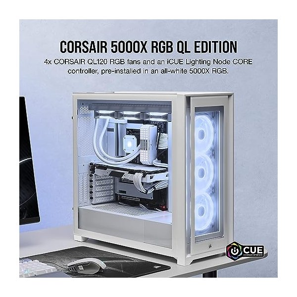 Corsair iCUE 5000X RGB QL Edition Mid-Tower Case - True White