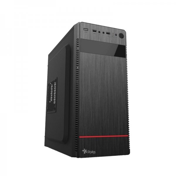 Gabinete Stylos Modelo 1, Midi Tower, ATX, USB 3.0, con Fuente de 500W, sin Ventiladores, Negro