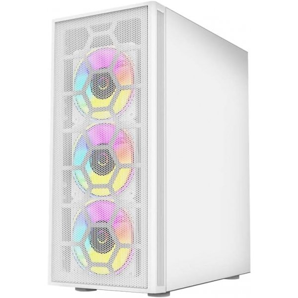 Gabinete Gamer Media Torre Dragonfly II Mesh GM740, ATX,1xUSB 3.0, 4 Ventiladores ARGB, Blanco