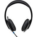 Logitech H540 Diadema con Cable, Sonido Estéreo con Micrófono con Supresión de Ruido, USB, Controles Integrados en el Auricular