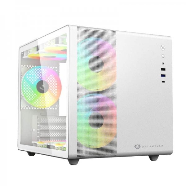 Balam Rush Gabinete Gamer Tank Mini GI930 M-ATX Mini Torre 3 Fan Cristal Templado Blanco BR-936040