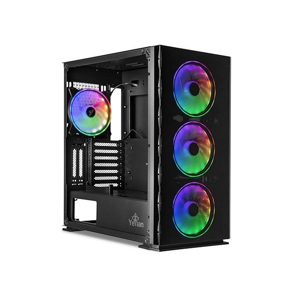 Gabinete Yeyian Vector Elite con Ventana, Midi-Tower, Micro-ATX/ATX, USB 3.0, sin Fuente, 4 Ventiladores ARGB Instalados, Negro