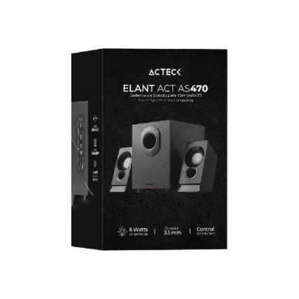 Acteck Bocina con Subwoofer Elant ACT AS470, Alámbrico, 2.1 Canales, 6W RMS, 3.5mm, Negro