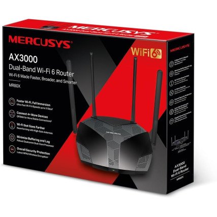 Mercusys Router WiFi 6, AX3000 Doble Banda, Qualcomm Dual-Core CPU, 4 Puertos Gigabits