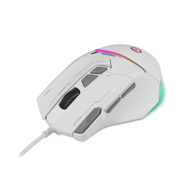 Mouse Getttech Gaming Ergonomico Blanco 7200 DPI 3M Clics 125 HZ RGB