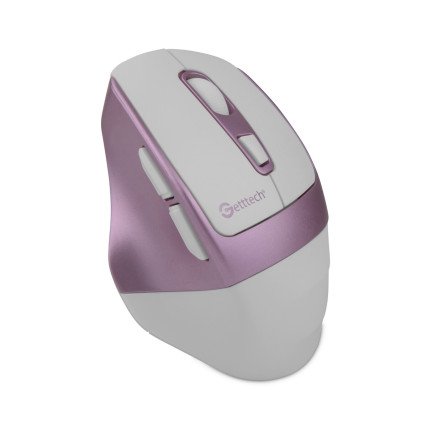 Mouse Getttech Inalambrico Silencioso Ergonomico Blanco y Rosa 6 Botones 1600 DPI 2.4G