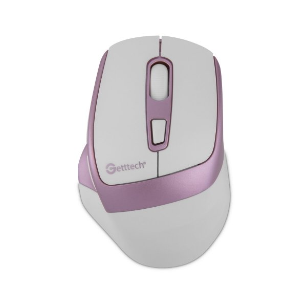 Mouse Getttech Inalambrico Silencioso Ergonomico Blanco y Rosa 6 Botones 1600 DPI 2.4G
