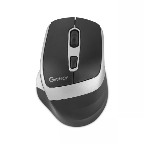 Mouse Getttech Inalambrico Silencioso Ergonomico Negro y Plateado 6 Botones 1600 DPI 2.4G