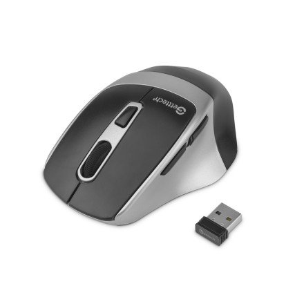 Mouse Getttech Inalambrico Silencioso Ergonomico Negro y Plateado 6 Botones 1600 DPI 2.4G