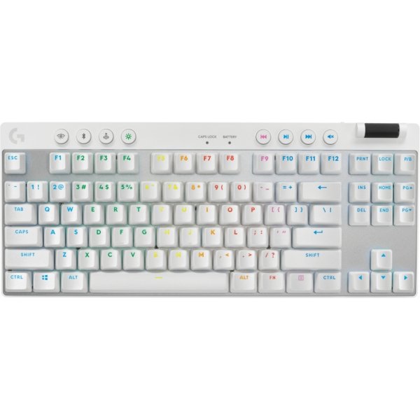 Logitech Teclado Gamer PRO X TKL, Mecánico, Switch GX Brown, Inalámbrico, Blanco