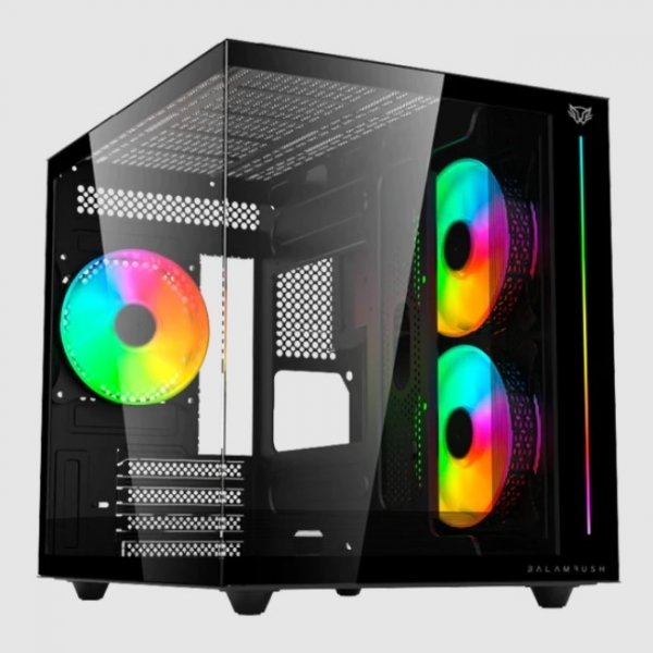 Balam Rush Gabinete Tank Pro EVO GM955 Mini Torre 3 Fan RGB Micro ATX Cristal Templado Negro