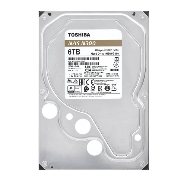 Toshiba N300 6TB NAS 3.5" Disco Duro Interno - CMR SATA 6 GB/s 7200 RPM 512 MB Cache
