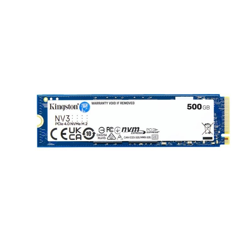 SSD Kingston NV3 500GB NVMe PCIe 4.0 M.2 2280 – Hasta 3500 MB/s, Rendimiento Gen4 para PC y Laptops (SNV3S/500G)
