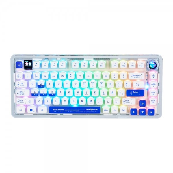 Teclado Gasket Mecánico Game Factor 75%, LCD, BT, 2.4G, USB-C Teclas Pudding