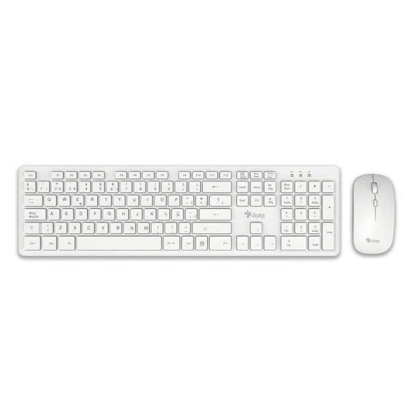 Combo Inalámbrico 2 en Stylos Teclado 100% Membrana 105 Teclas Blanco