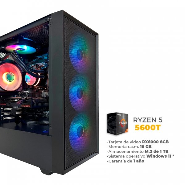 Mitsuri - AMD Ryzen 5 5600, 16GB DDR4, 1TB M.2 NVME, Enfriamiento Liquido 120mm