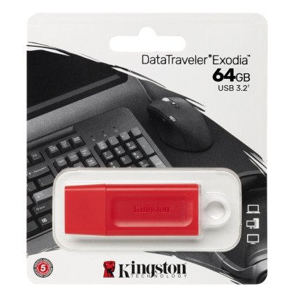 Memoria Flash Kingston 64GB USB 3.2 GEN 1 Color Rojo