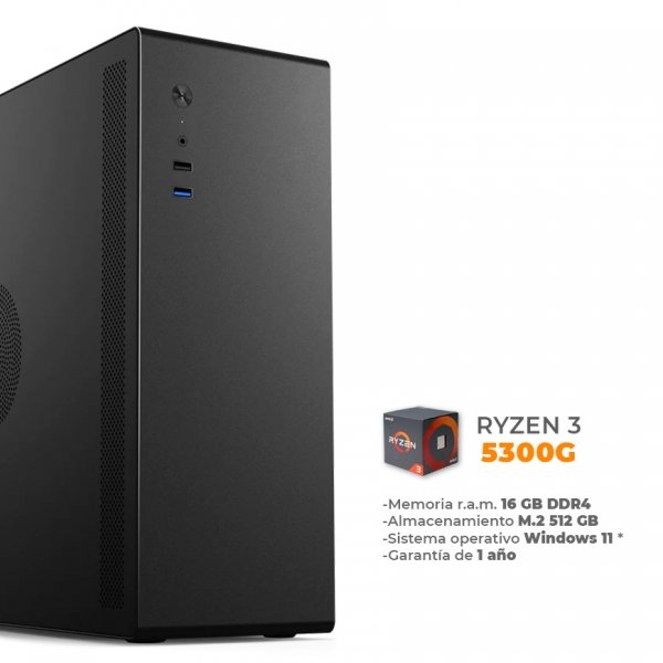 Lux - AMD Ryzen 3 5300G, 16GB RAM DDR4, Almacenamiento 512GB M.2, Computadora de Uso Escolar, Oficina o Punto de Venta