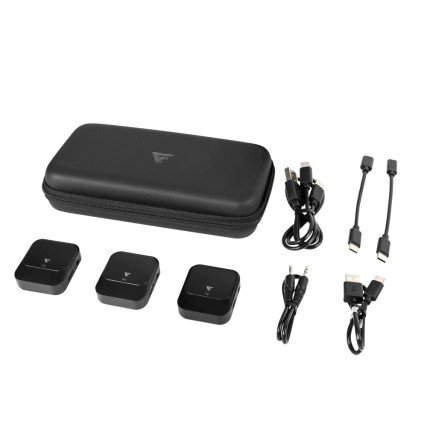 Kit 2 Micrófonos Lavalier Game Factor USB C/2.4GHz/Cancelación de Ruido, Negro