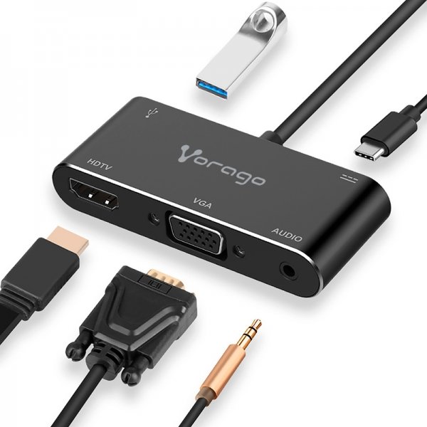 Convertidor Vorago 5 en 1 USB C A HDMI,VGA,USB 3.0,3.5MM,PD