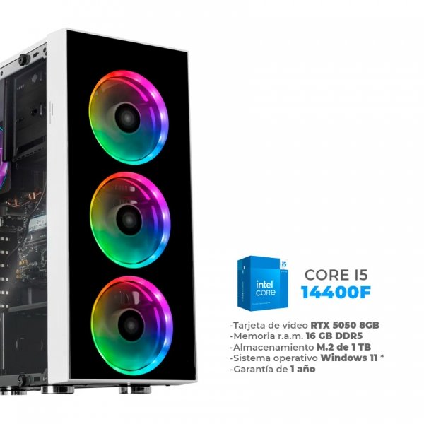 Argón - Core i5 14400F, RTX 5050 8GB, 16GB RAM DDR5, 1TB M.2 Nvme