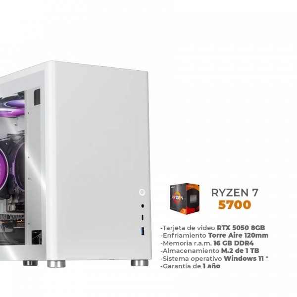 Nitro Lite - Ryzen 7 5700, RTX 5050 8GB, 16GB RAM DDR4, 1TB M.2 NVME, Disipador de Aire 120mm