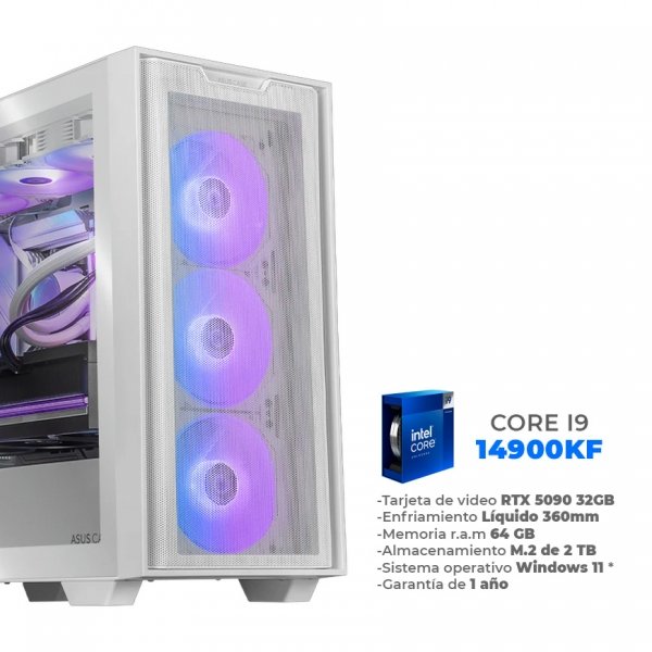 Cross- Core i9 14900KF, RTX 5090 32GB, 64GB RAM DDR5, 2TB M.2 NVME, Wifi 6E, BT, Enfriamiento Líquido de 360mm