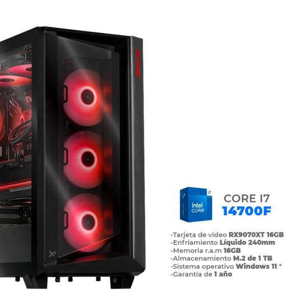 Atrox - Core i7 14700F, RX9070XT 16GB, 16GB RAM DDR5, 1TB M.2 NVME, Wifi 6, BT, Enfriamiento Líquido de 240mm