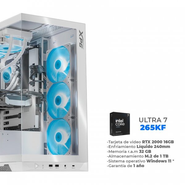 Pritzker - Ultra 7 265KF, RTX 2000 16GB, 32GB RAM DDR5, 1TB M.2 NVME, Wifi, BT, Enfriamiento Líquido de 240mm