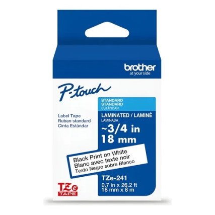 Cinta Brother TZE231G Laminada Estándar Texto Negro Sobre Cinta Blanca