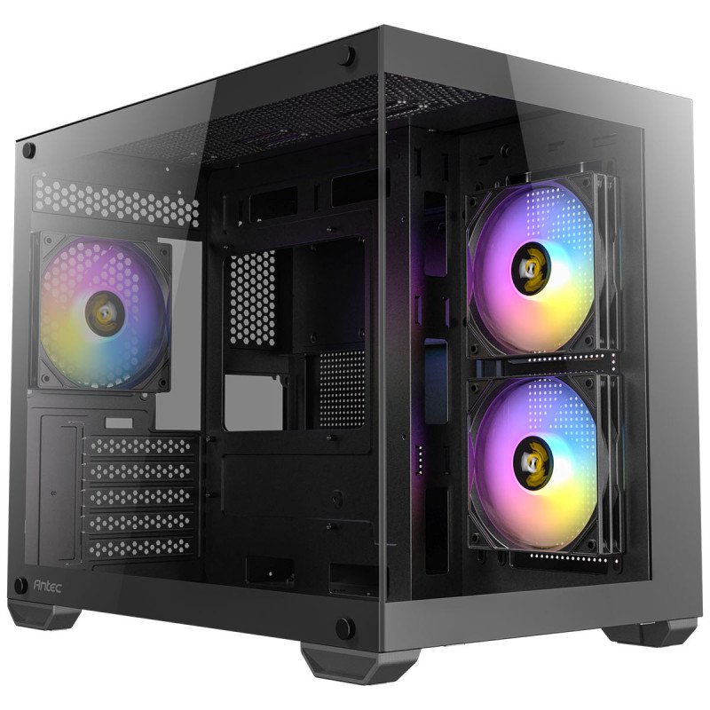 Gabinete Antec MiniTower Micro-ATX, Cristal, Sin fuente, Negro (CX600M ARGB_B)