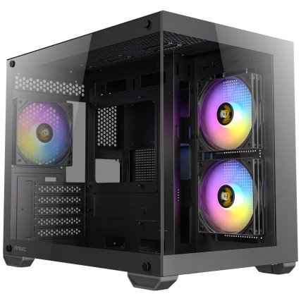 Gabinete Antec MiniTower Micro-ATX, Cristal, Sin fuente, Negro (CX600M ARGB_B)