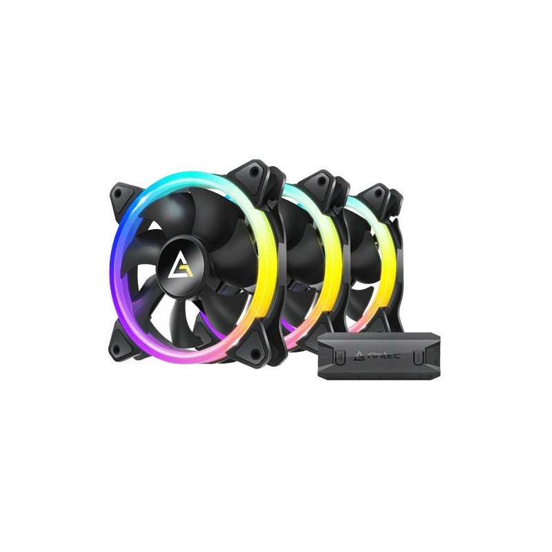 Ventilador Para Gabinete Antec, Paq 3 FAN ARGB 120mm, Controlador, 1600 RPM, Negro (NEON 120 ARGB_3PK)