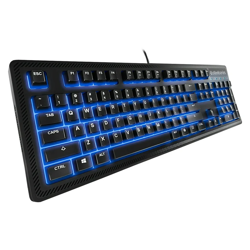 Teclado SteelSeries Gamer Alambrico QWERTY Retroiluminado Azul Brillante APEX 100 Interruptor de Membrana