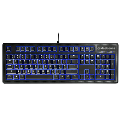 Teclado SteelSeries Gamer Alambrico QWERTY Retroiluminado Azul Brillante APEX 100 Interruptor de Membrana