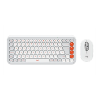Kit de Teclado y Mouse Logitech POP Icon Combo, Inalámbrico, Bluetooth, Blanco y Naranja (920-013055)