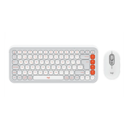 Kit de Teclado y Mouse Logitech POP Icon Combo, Inalámbrico, Bluetooth, Blanco y Naranja (920-013055)