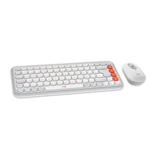 Kit de Teclado y Mouse Logitech POP Icon Combo, Inalámbrico, Bluetooth, Blanco y Naranja (920-013055)