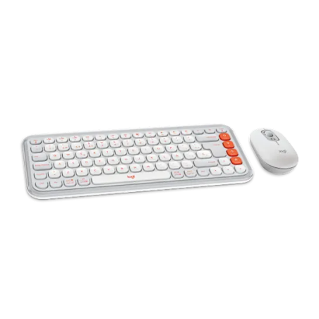 Kit de Teclado y Mouse Logitech POP Icon Combo, Inalámbrico, Bluetooth, Blanco y Naranja (920-013055)