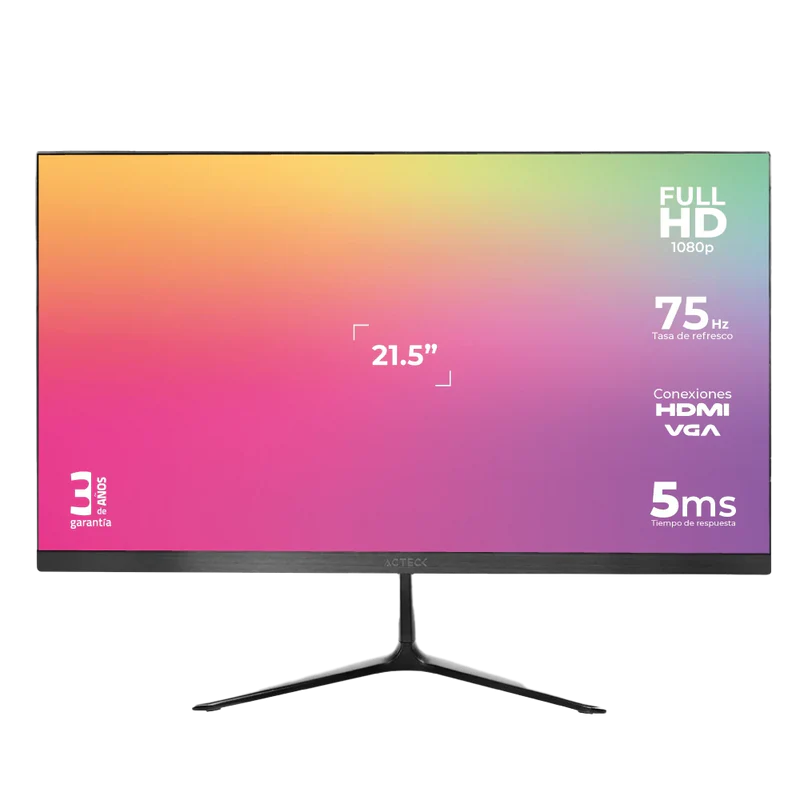 Monitor Acteck Captive Vivid SP215 21.5" VGA HDMI,  75HZ 5MS AC-933858, Plano, Negro