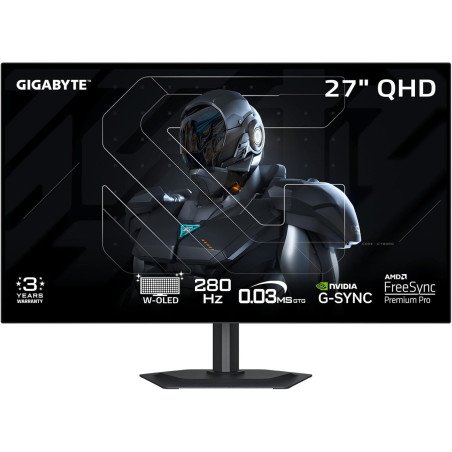 Monitor OLED Gigabyte 27" Gaming, 2560 x 1440 QHD, Plano 280HZ, HDMI, Dislay Port, 0.03MS, Panel WOLED (MO27Q28G)